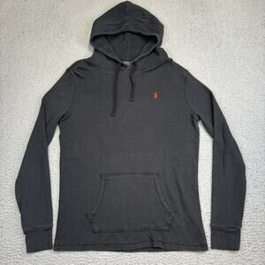 Polo Ralph Lauren Thermal Hoodie Men Large Black Waffle Knit Sweatshirt Pullover